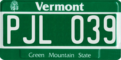 VT license plate PJL039