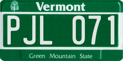 VT license plate PJL071