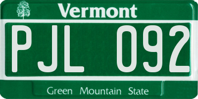 VT license plate PJL092