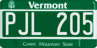 VT license plate PJL205