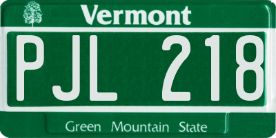 VT license plate PJL218