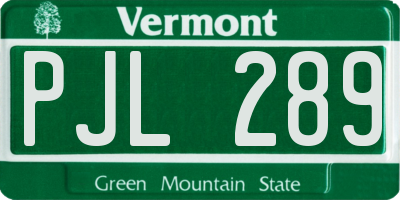 VT license plate PJL289