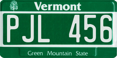 VT license plate PJL456