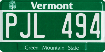 VT license plate PJL494