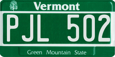 VT license plate PJL502