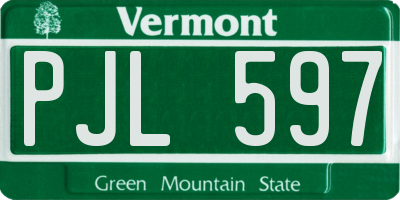 VT license plate PJL597