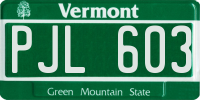 VT license plate PJL603