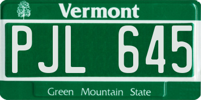 VT license plate PJL645