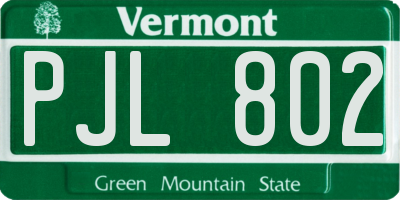 VT license plate PJL802