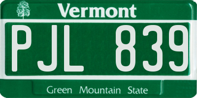 VT license plate PJL839