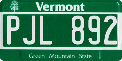 VT license plate PJL892