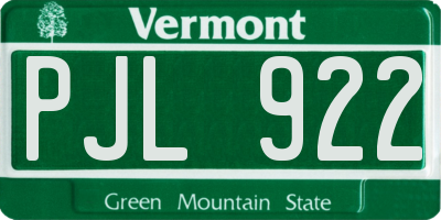 VT license plate PJL922