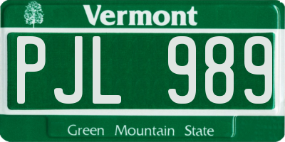 VT license plate PJL989