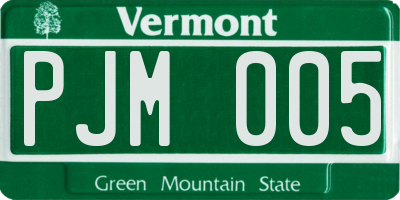 VT license plate PJM005