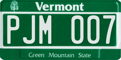 VT license plate PJM007