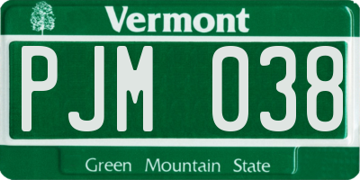 VT license plate PJM038