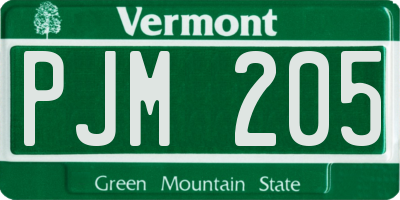 VT license plate PJM205