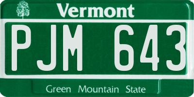 VT license plate PJM643