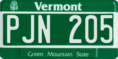 VT license plate PJN205