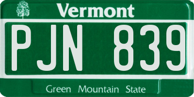 VT license plate PJN839