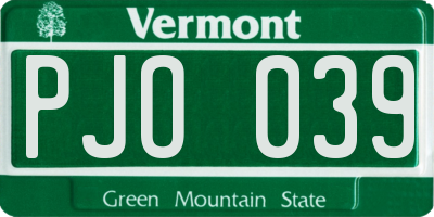 VT license plate PJO039