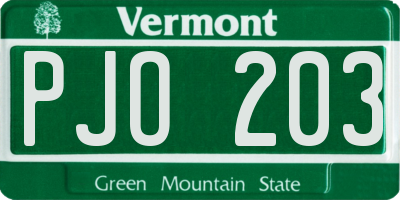 VT license plate PJO203