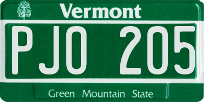 VT license plate PJO205