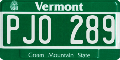 VT license plate PJO289