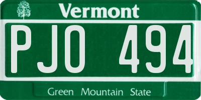 VT license plate PJO494