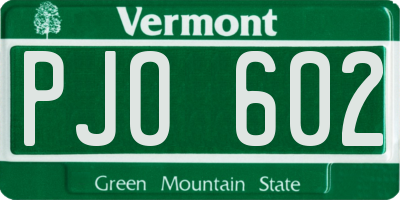 VT license plate PJO602