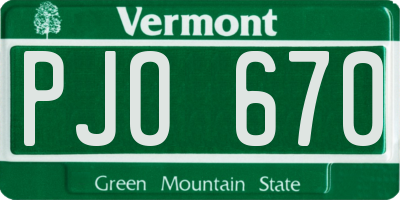 VT license plate PJO670