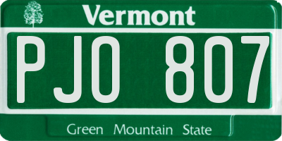 VT license plate PJO807