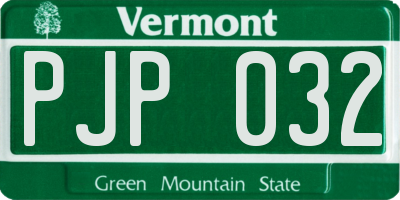 VT license plate PJP032