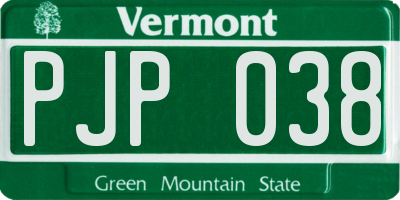 VT license plate PJP038