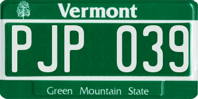 VT license plate PJP039