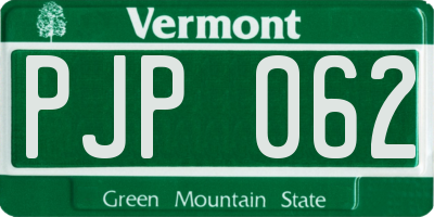 VT license plate PJP062