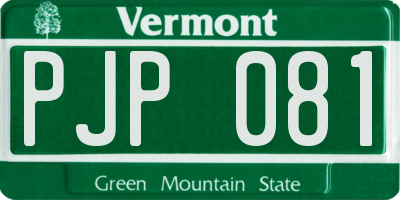 VT license plate PJP081