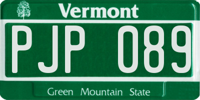 VT license plate PJP089