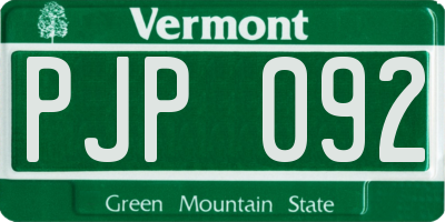 VT license plate PJP092