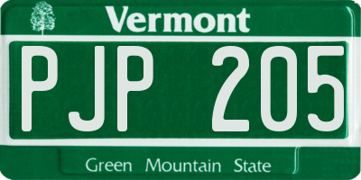 VT license plate PJP205