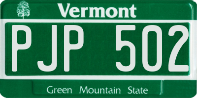 VT license plate PJP502