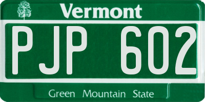 VT license plate PJP602