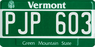 VT license plate PJP603
