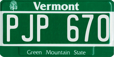 VT license plate PJP670