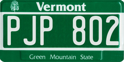 VT license plate PJP802