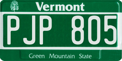 VT license plate PJP805