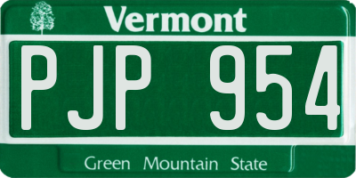 VT license plate PJP954