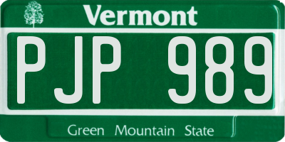 VT license plate PJP989