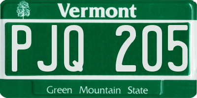 VT license plate PJQ205