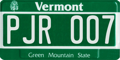 VT license plate PJR007